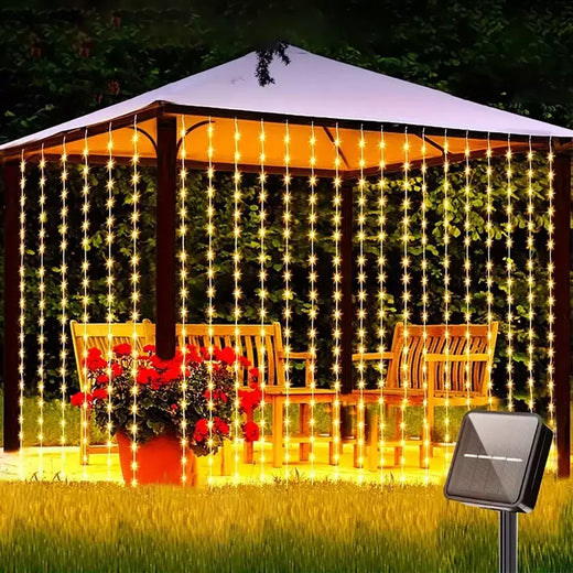 Outdoor Solar Curtain String Light, Waterfall Garland, Fairy Lights, Jardim, Halloween, Decoração de Natal, Iluminação do feriado, 300LEDs