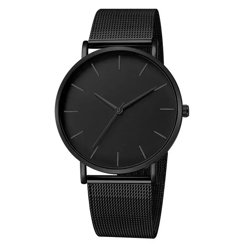 Relógio de pulso de malha de aço inoxidável feminino, feminino Fashion, Casual, Simples, Quartzo, Hora de Metal, Feminino, Preto