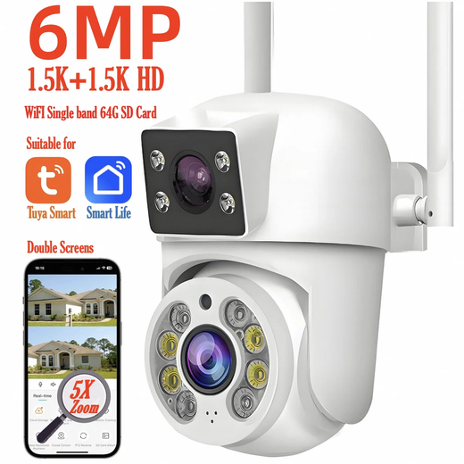 Tuya 8mp wifi câmera ip ptz lente dupla tela dupla detecção manual cor cheia visão noturna câmera de vigilância segurança ao ar livre