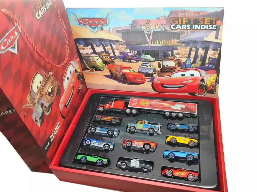 12 pçs disney pixar carros caixa de presente metal diecast relâmpago mcqueen modelo carro brinquedo jackson tio caminhão menino brinquedos aniversário
