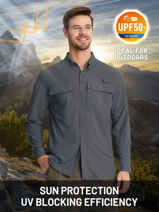 TACVASEN-Camisas de manga comprida para homens, UPF 50 +, proteção solar, camisas de pesca, malha respirável, caminhadas, trabalho, carga, secagem rápida