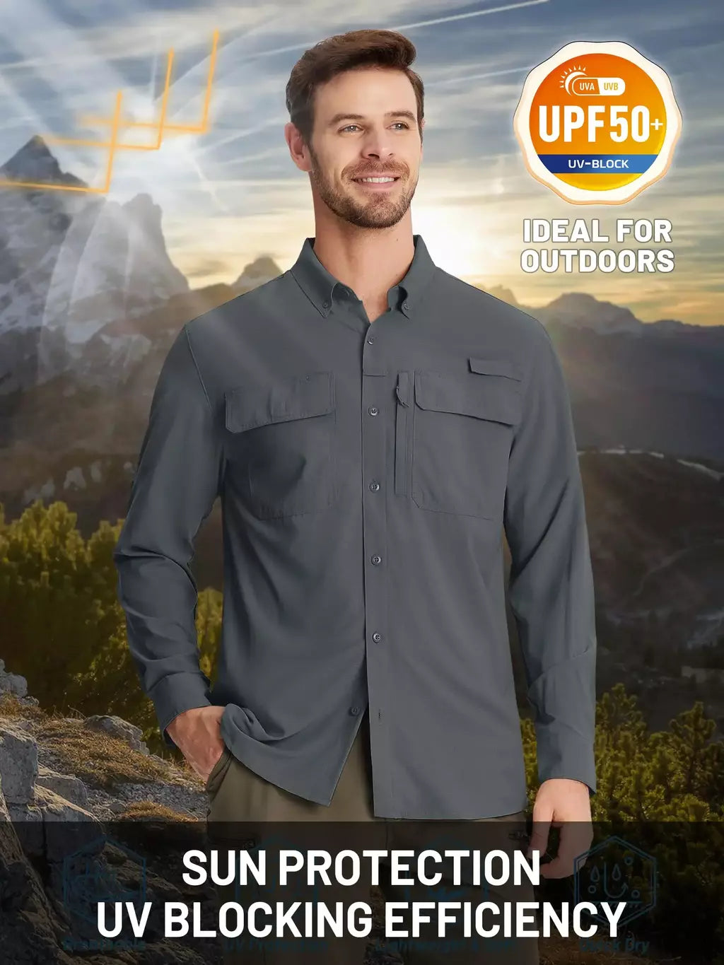Tacvasen camisas de pesca de secagem rápida upf 50 + proteção solar masculina camisas de manga longa + curta malha respirável caminhadas trabalho camisas de carga
