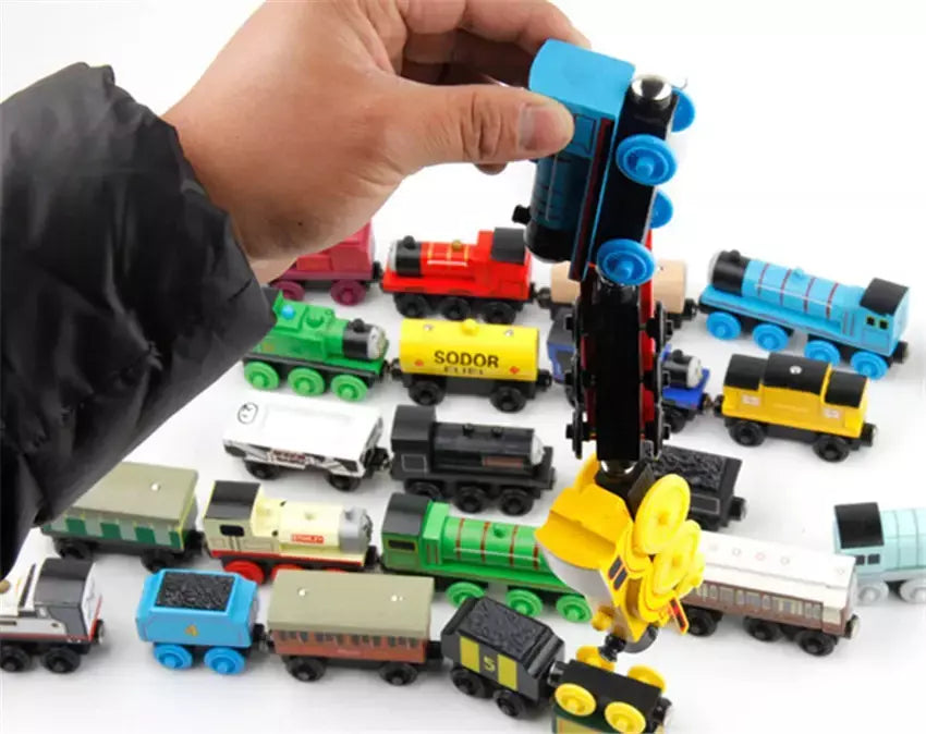 10 pçs/set trens de madeira magnética brinquedos pista veículo ferroviário locomotiva de madeira modelo de transporte para thomaing trem brinquedo presente crianças