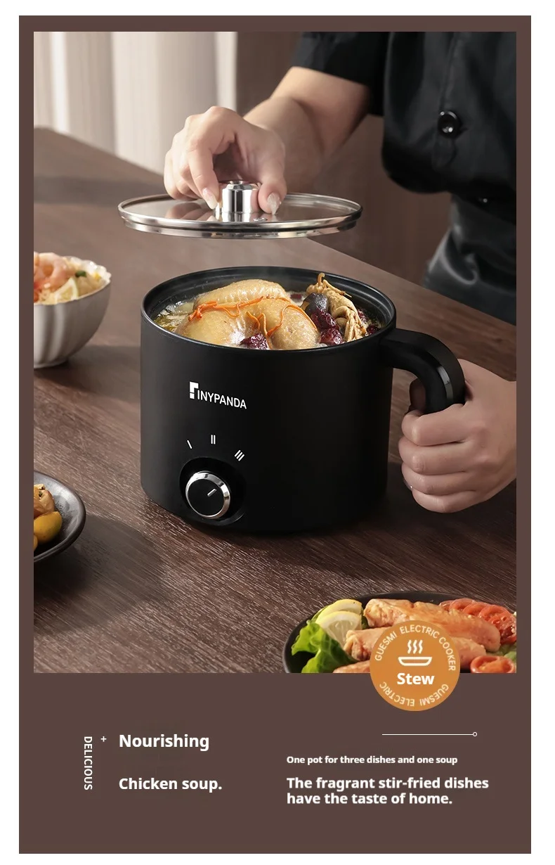 Panela elétrica antiaderente de 1,8l, panela multifuncional, panela de arroz cozido no vapor única/dupla com função de fritura elétrica