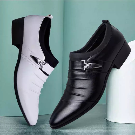 Sapato masculino clássico vestido de couro PU, deslizar, tamanho grande, ponto do dedo do pé, negócios, casual, formal, casamento