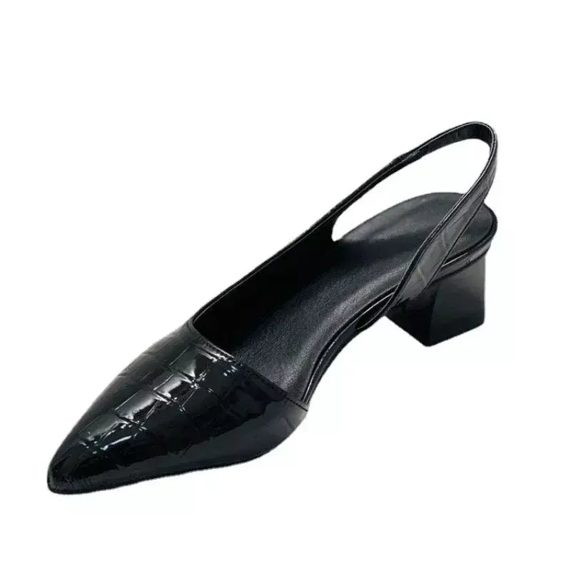 Mulheres apontou dedos bombas meados de salto grosso sandálias estilingue sapatos verão nova mulher do vintage senhora sandálias femininas chinelos sapatos