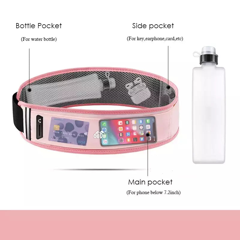 Cinto de corrida com garrafa de água para homens e mulheres, bolsa esportiva para celular, mochila de verão, ginástica fitness, maratona invisível