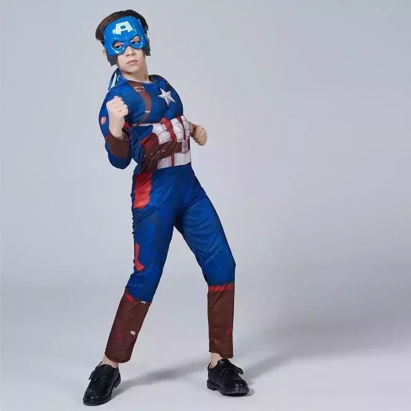 Capitão américa traje muscular super-herói capitão américa músculo cosplay macacão escudo halloween carnaval festa traje para criança