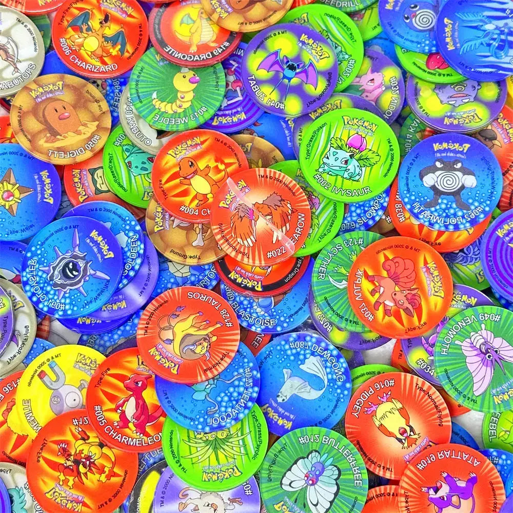 Material acrílico tazos pokemon 1a edição ash ketchum starter pokemon torneiras coleção cartão acrílico pikachu trainer redondo pogs
