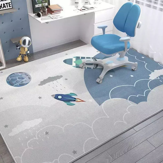 Tapetes infantis com padrão de ônibus espacial, tapetes antiderrapantes, sala