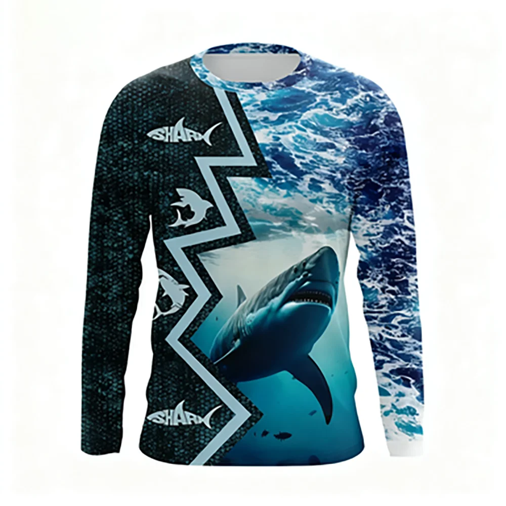 Terno de pesca com estampa completa 3d masculino, camiseta solta de manga comprida respirável de secagem rápida, ciclismo ao ar livre, fitness, esportes, tops casuais