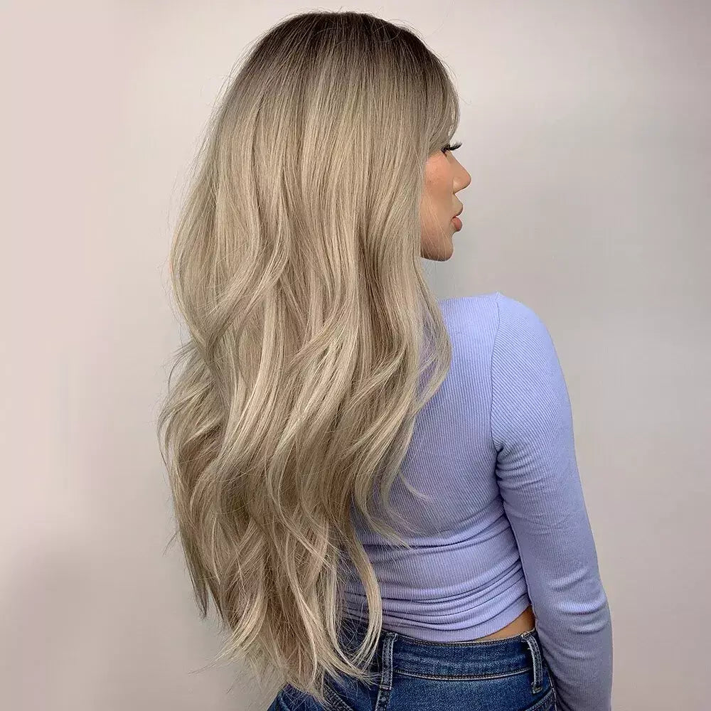 Marrom loira ombre perucas de cabelo natural para mulheres longo ondulado com raízes escuras peruca sintética para mulheres resistente ao calor perucas coaplay