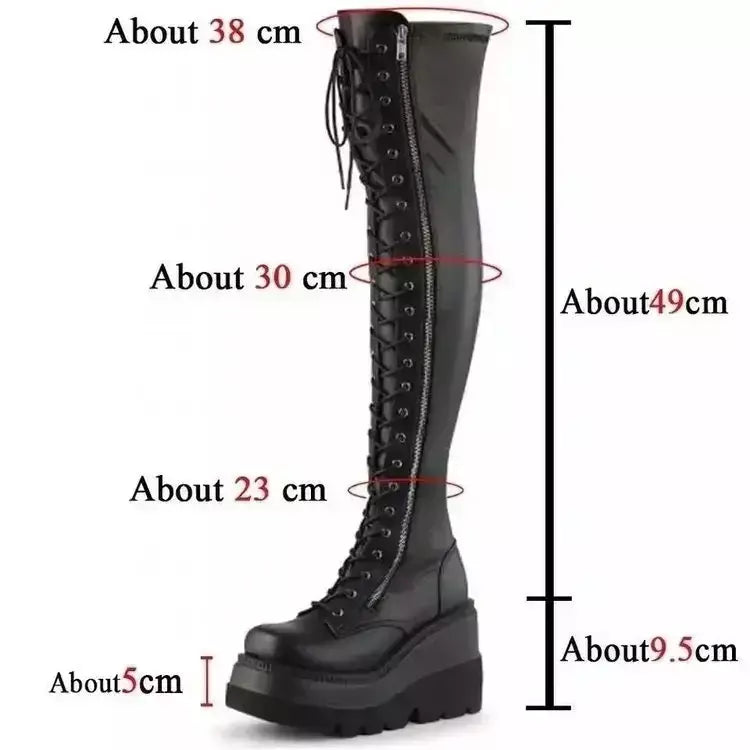 Cunhas botas longas para mulheres outono inverno sobre o joelho botas cosplay plataforma alta botas femininas novo salto alto gótico botas altas