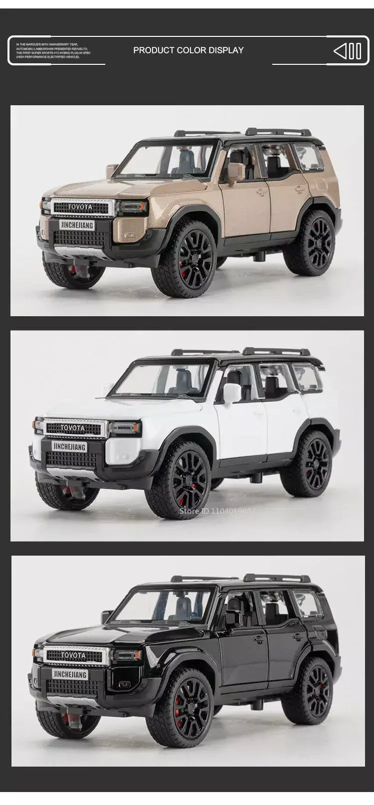 1:32 prado suv modelo de carro brinquedos liga fundição puxar para trás 6 portas abertas som luz veículo off-road presentes para crianças coleção