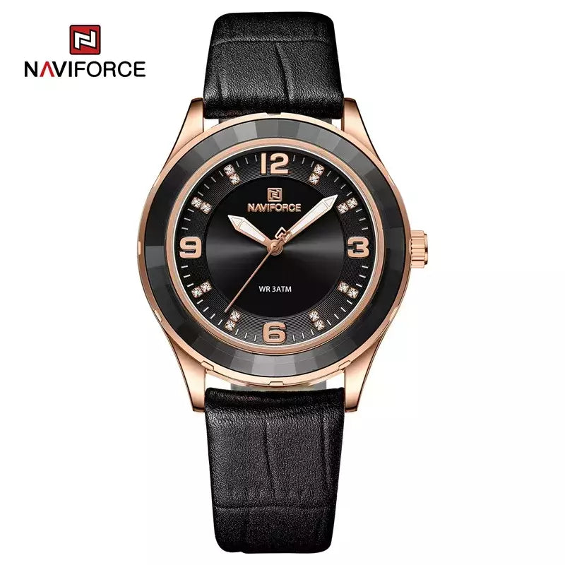 NAVIFORCE-Relógio de couro simples feminino, relógios de pulso casuais, relógio de quartzo feminino, original, nova moda