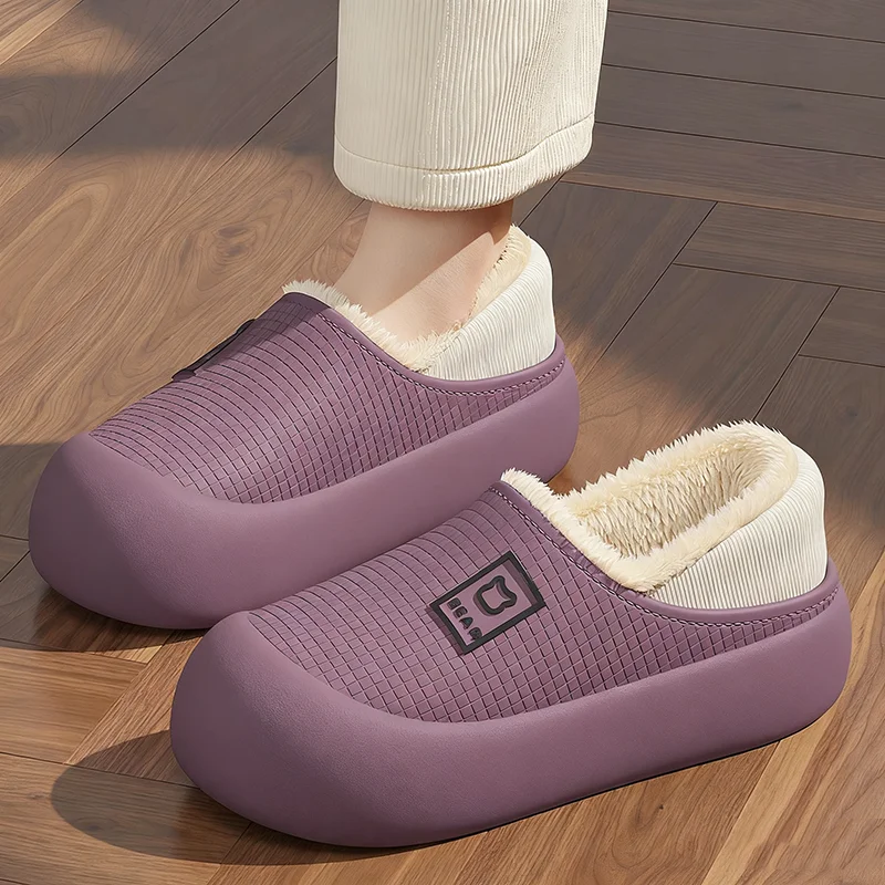 Chinelos de algodão para mulheres inverno saco à prova dwaterproof água salto quente antiderrapante chinelos de pelúcia para homens fundo grosso sapatos de casal