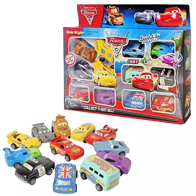 Mini 12 pçs disney pixar carros 3 pistão copo rebote carro coleção relâmpago mcqueen jackson tempestade pvc modelo de carro brinquedo para crianças