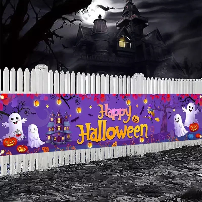 Fantasma halloween abóbora banner retro festa de halloween sinais banner decorações cerca quintal varanda sinal ao ar livre decorações terror