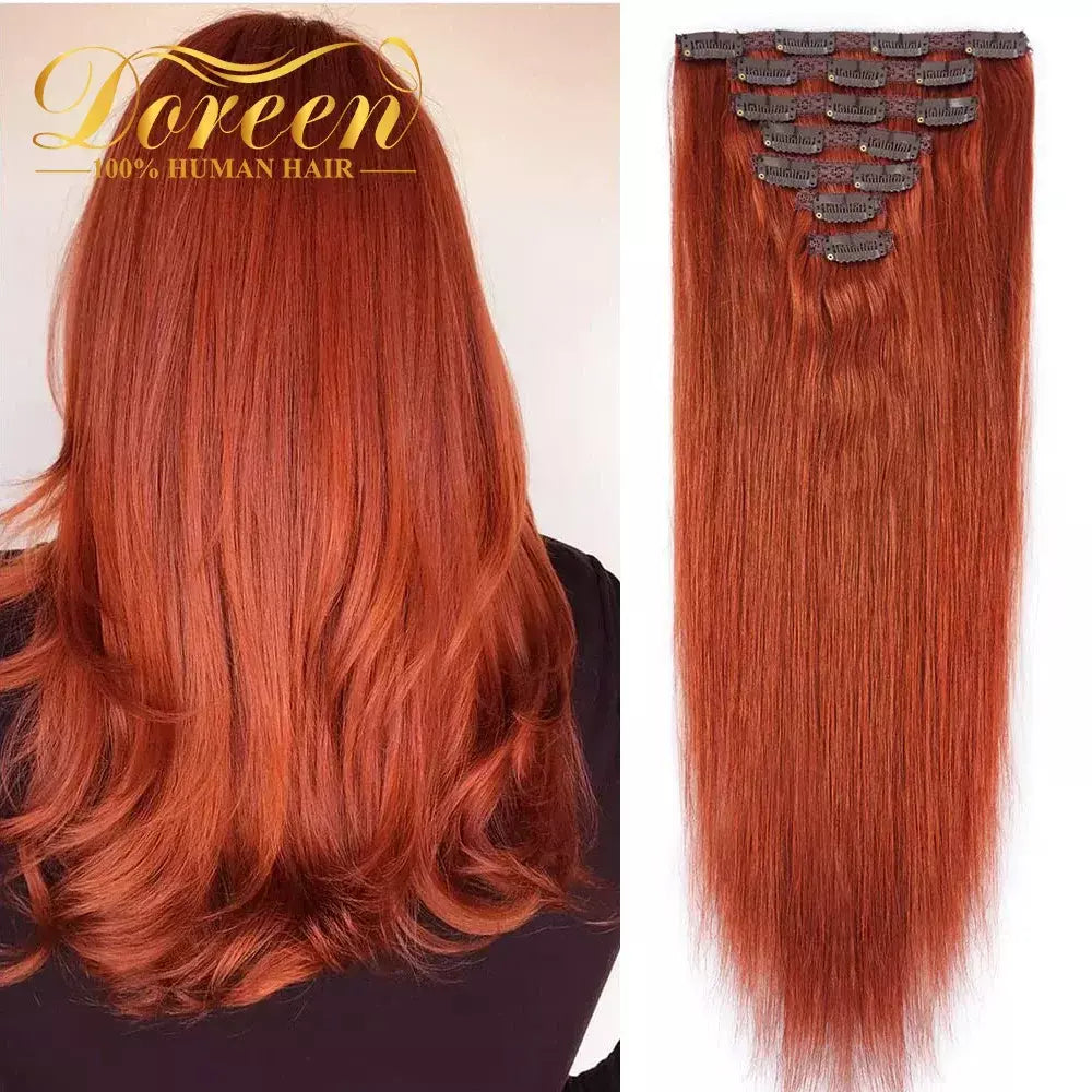 Doreen 160g 200g 240g série de volume máquina brasileira remy clipe reto em extensões de cabelo humano cabeça cheia 10 pçs 16 a 24 Polegada