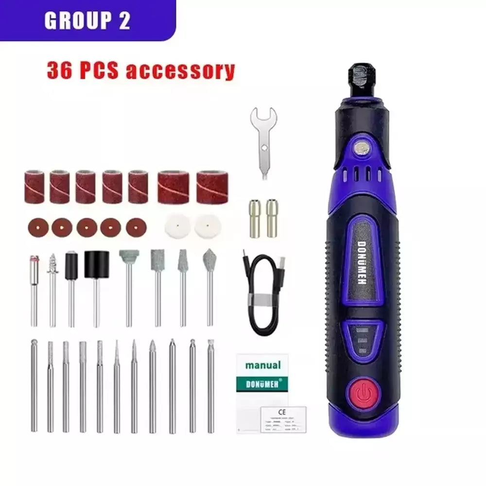 Mini furadeira elétrica multifuncional, moedor de 3 velocidades, ferramenta elétrica usb com caneta de gravação e conjunto de acessórios, ferramenta rotativa diy para casa