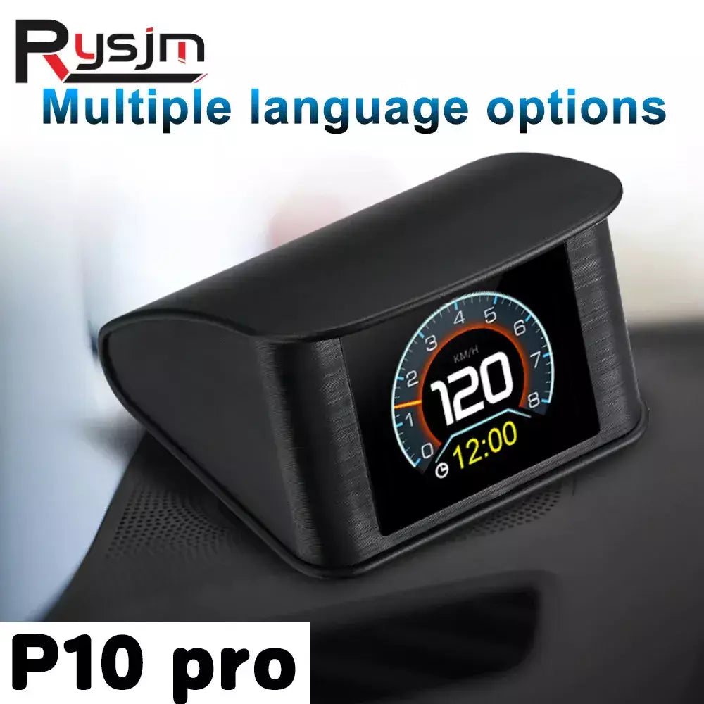 Obdii medidor digital inteligente p10 pro obd2 head up display on board computador velocímetro digital vários idiomas alarme de excesso de velocidade