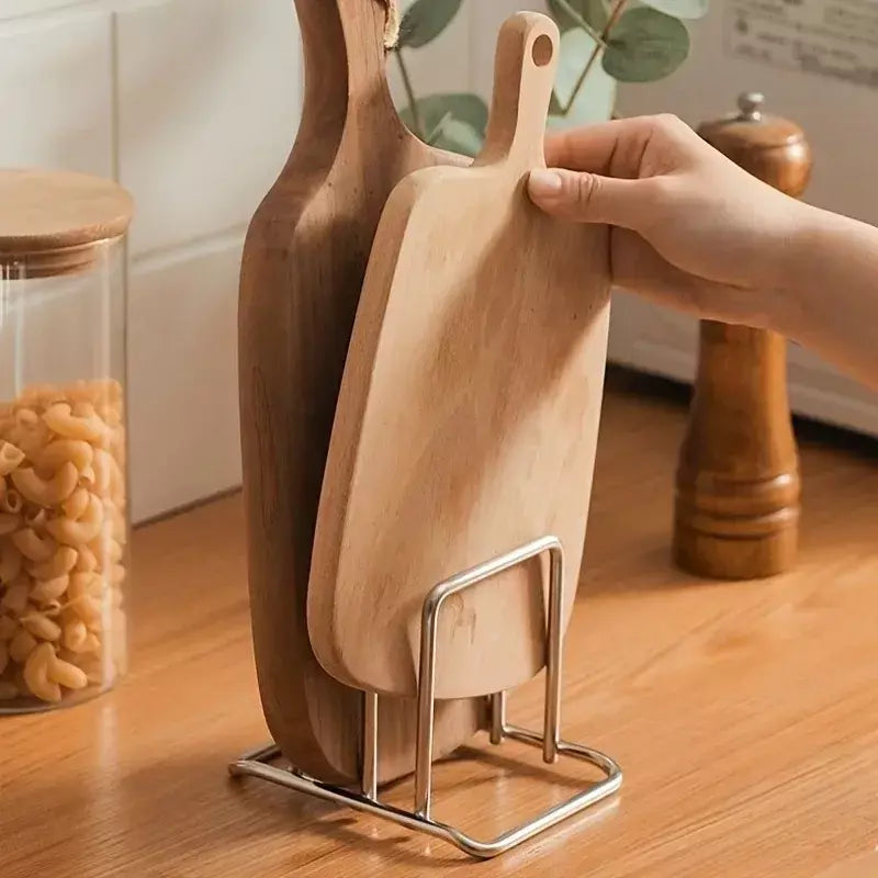 1pc economia de espaço tampa de panela de aço inoxidável e combinação organizador de placa de corte-suporte de bancada resistente, organizador de cozinha
