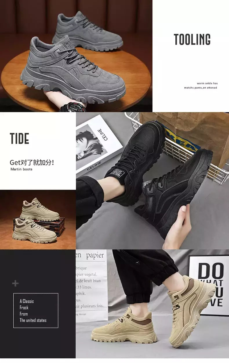 Sapatos de sola grossa masculina, botas de deserto, táticas calorosas, strappy nu, moda ao ar livre, novo, inverno, 2023