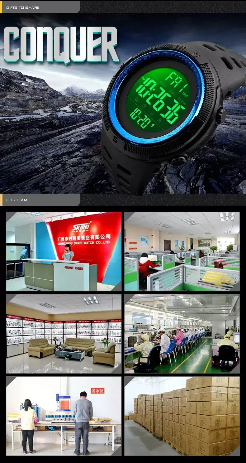 Skmei 1251 relógio digital à prova d'água para homens, relógio de pulso eletrônico esportivo com contagem regressiva, relógio militar led 1560 reloj hombre