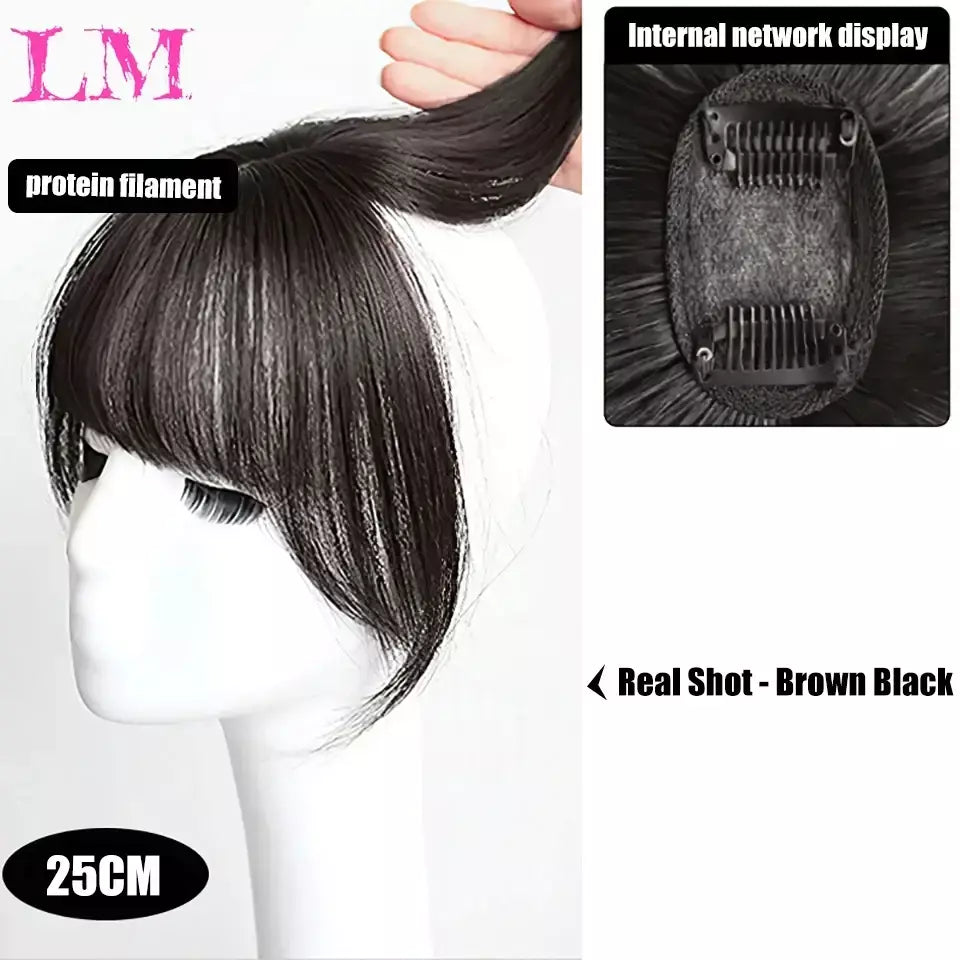 Lm fino 3d ar franja de cabelo em linha reta puro franja clipe em extensões de cabelo topper franja 3d invisível sem costura cabeça peruca de cabelo