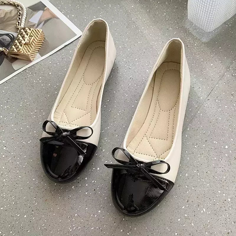 Mocassins de couro antiderrapante para mulheres, elegantes apartamentos bowknot, sapatos soltos, sapatilhas de bailarina confortáveis, sapatos para mães