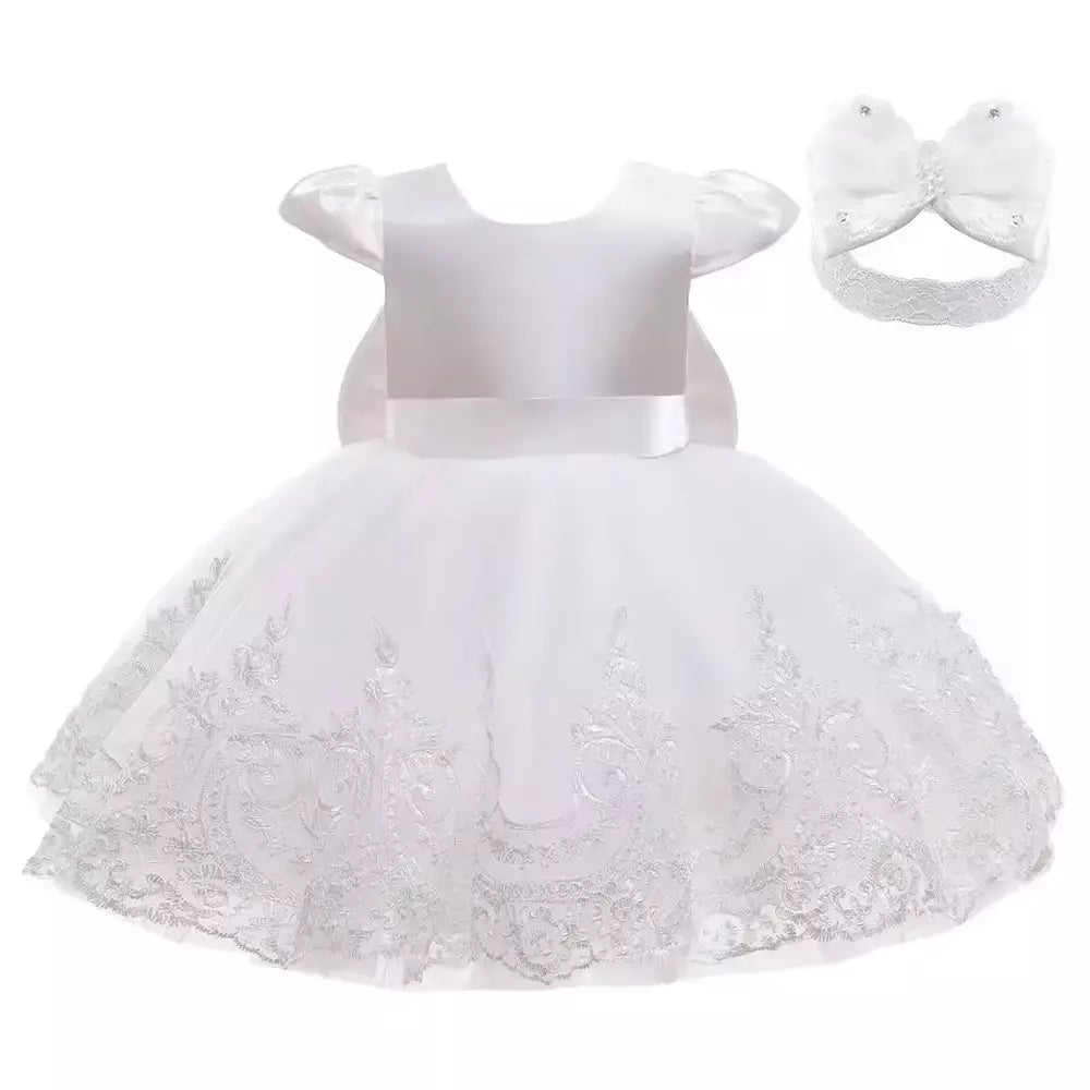 Vestido floral de tule para meninas de 0.2 anos, festa de primeiro aniversário, batismo, vestidos brancos, princesa, casamento, dama de honra, baile