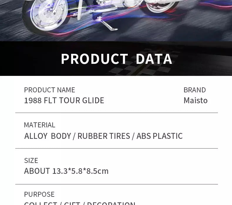 Maisto 1:18 Harley Davidson 1988 FLT TOUR GLIDE Veículos fundidos colecionáveis Hobbies Modelo de motocicleta Brinquedos