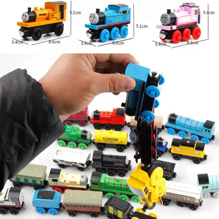10 pçs/set trens de madeira magnética brinquedos pista veículo ferroviário locomotiva de madeira modelo de transporte para thomaing trem brinquedo presente crianças