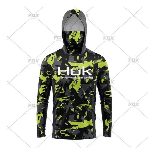 Huk Camisa De Pesca UPF 50 Com Capuz Face Cover Roupas De Pesca Verão Proteção Solar Hoodie Homens Máscara Facial Jersey Camisa De Pesca