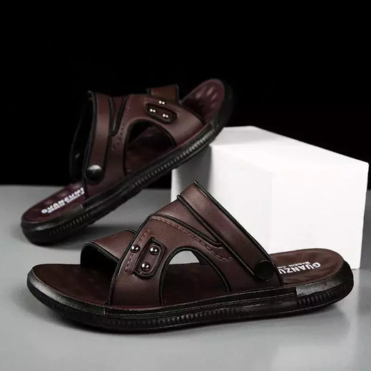 Sandálias de couro confortáveis masculinas, sapatos ao ar livre, marca original, tendência adulta, verão, 2024