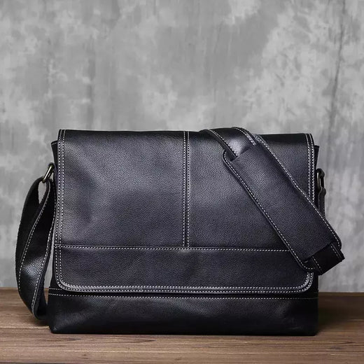 Mochila masculina de couro genuíno de um ombro, maluca couro cavalo, estilo horizontal, grande capacidade, bolsa mensageiro casual