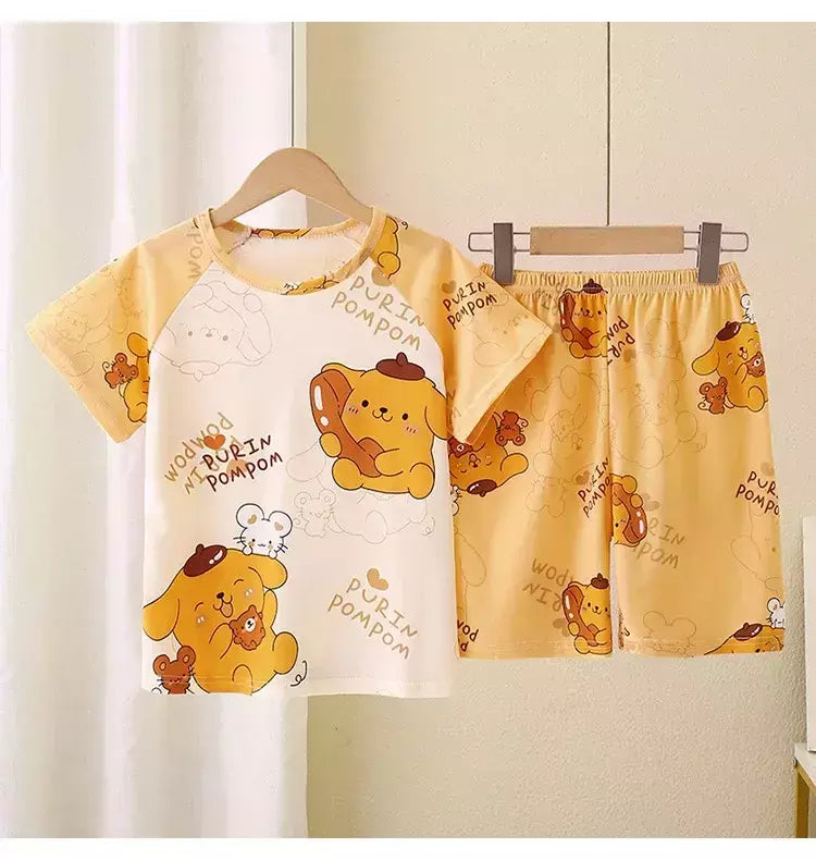 Novo verão crianças pijamas conjunto de 2 peças roupas de ar condicionado para meninos meninas bebê manga curta roupas para casa na moda