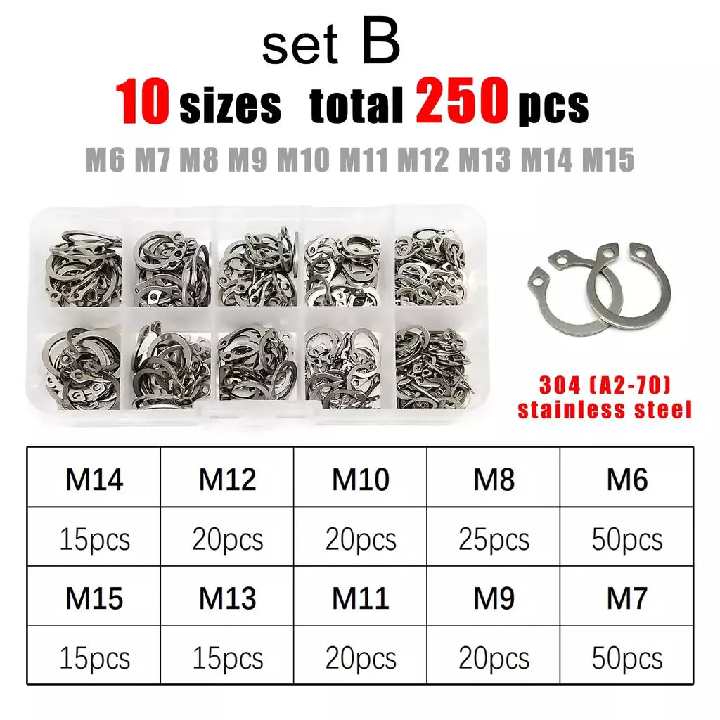 1 conjunto mix m5 para m20 sortimento kit eixo rolamento clipe de retenção anel snap c tipo anel externo aço inoxidável preto 65mn