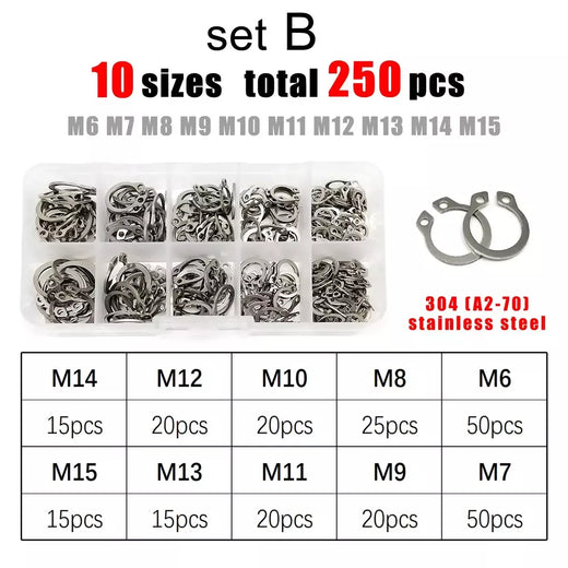 1 conjunto mix m5 para m20 sortimento kit eixo rolamento clipe de retenção anel snap c tipo anel externo aço inoxidável preto 65mn