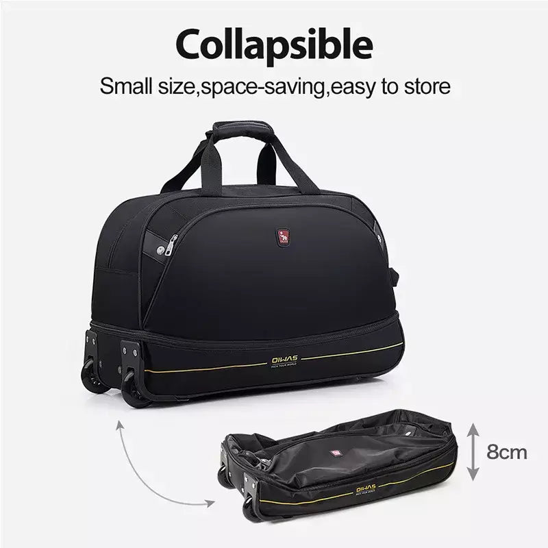OIWAS-mochila masculina com carrinho, mala de rolamento dobrável, repelente de água, bagagem de mão com rodas, bolsa de mão, pacote de expansão de 56 litros