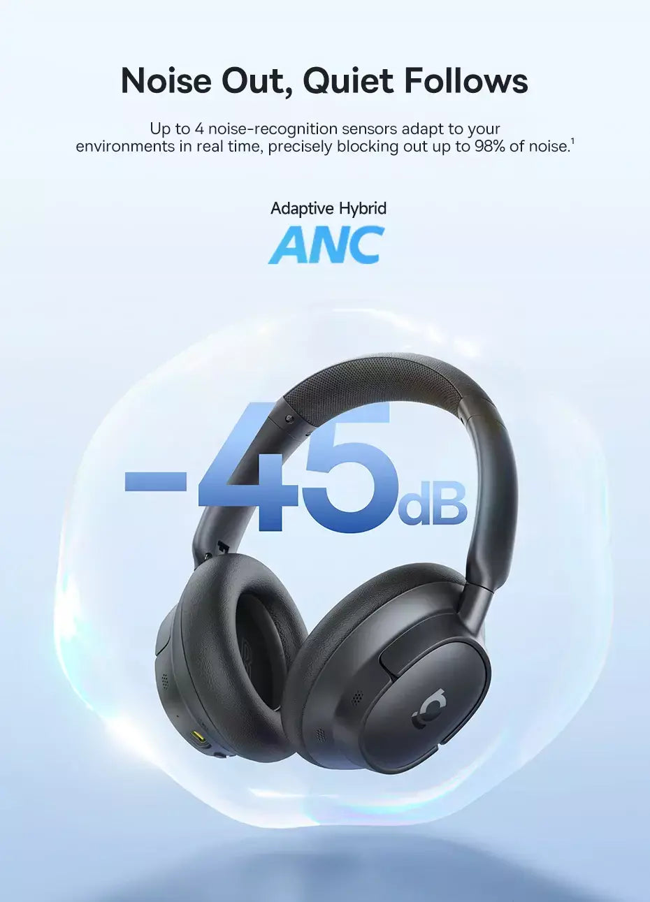 Baseus bowie h1s fones de ouvido sem fio bluetooth 5.4 cancelamento de ruído 46db sobre a orelha fone de ouvido de áudio espacial de alta resolução 120h tempo