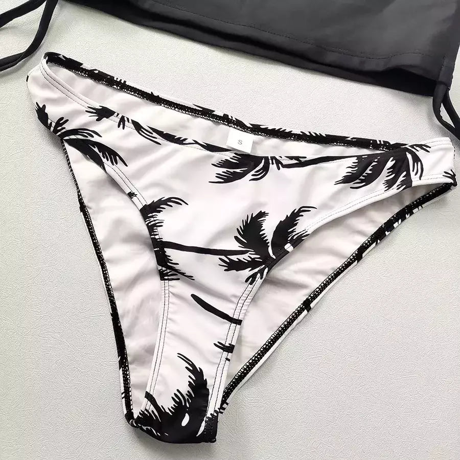Conjunto de tankini amarrado monocromático feminino, maiô halter, maiô sexy, maiô de praia sem costas, biquíni verão, 2024