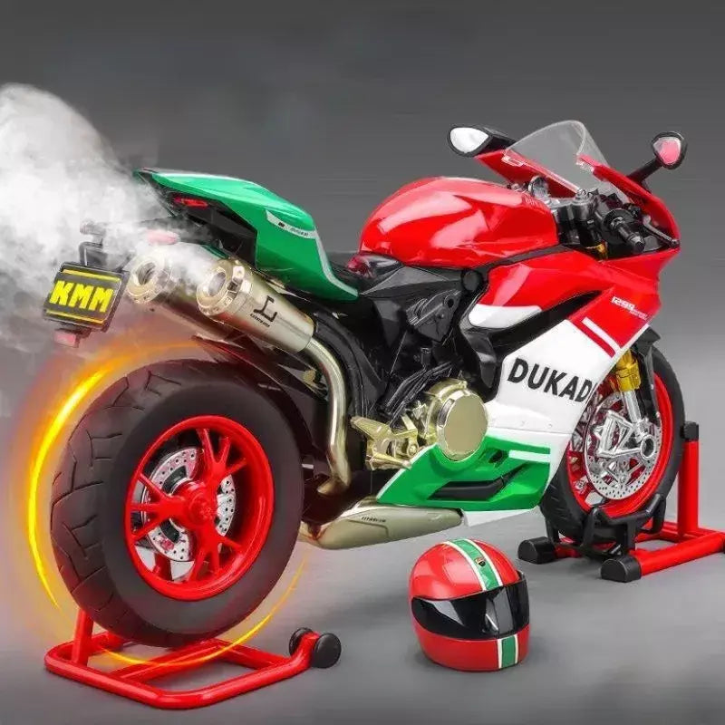 Chave começo 1:9 1199 panigale liga esportes modelo de motocicleta diecast pista corrida modelo de motocicleta com spray som luz crianças brinquedos
