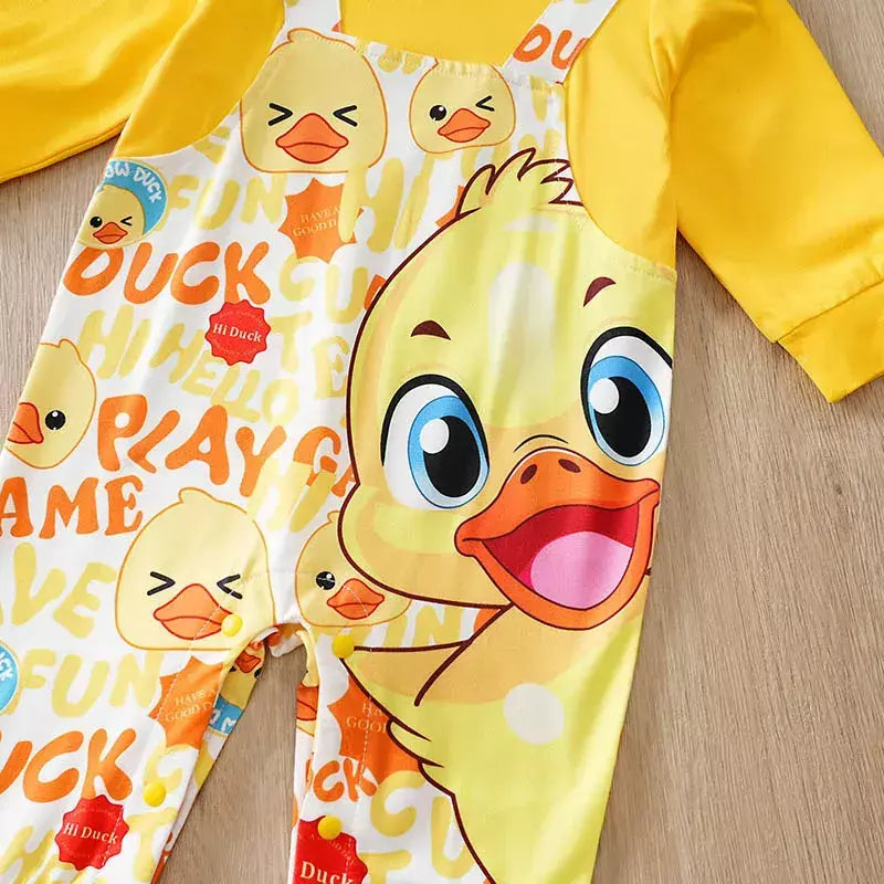 Bebê meninos meninas dos desenhos animados pato amarelo outono manga longa macacão infantil da criança recém-nascido 0-18 meses quente macio aconchegante