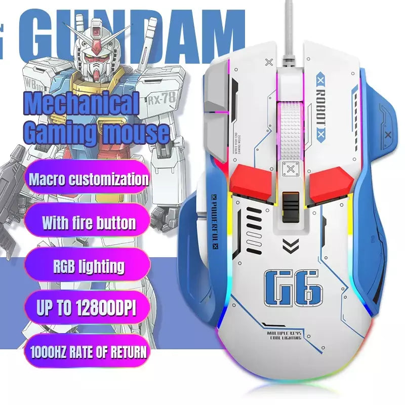 Mouse para jogos G6 com fio 128000 DPI ChipA826 RGB Design ergonômico macro programável superior para jogos e trabalho