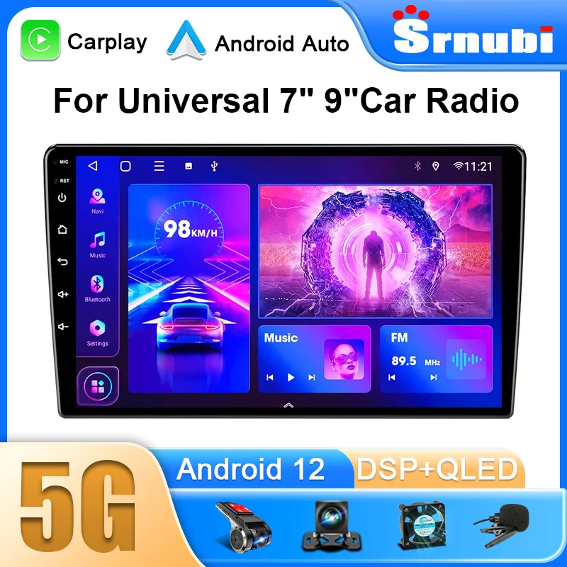 Srnubi rádio do carro 2 din android 12 auto carplay universal 7 "9" reprodutor multimídia para nissan honda toyota lada volkswagen hyundai