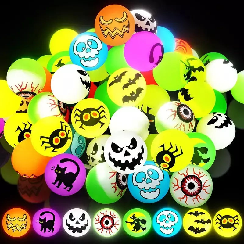 100/10 pçs halloween brilho no escuro bolas saltando brinquedo crianças truque ou deleite presente goodie saco enchimento festa de halloween favores fornecimento