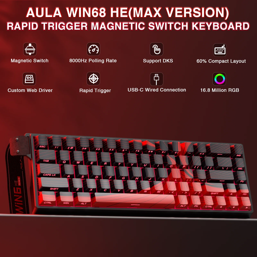 AULA WIN60 WIN68 HE Esports Teclado com interruptor magnético Gatilho rápido 8K Retorno RGB Hotswap 60% 68% Teclado de jogo personalizado