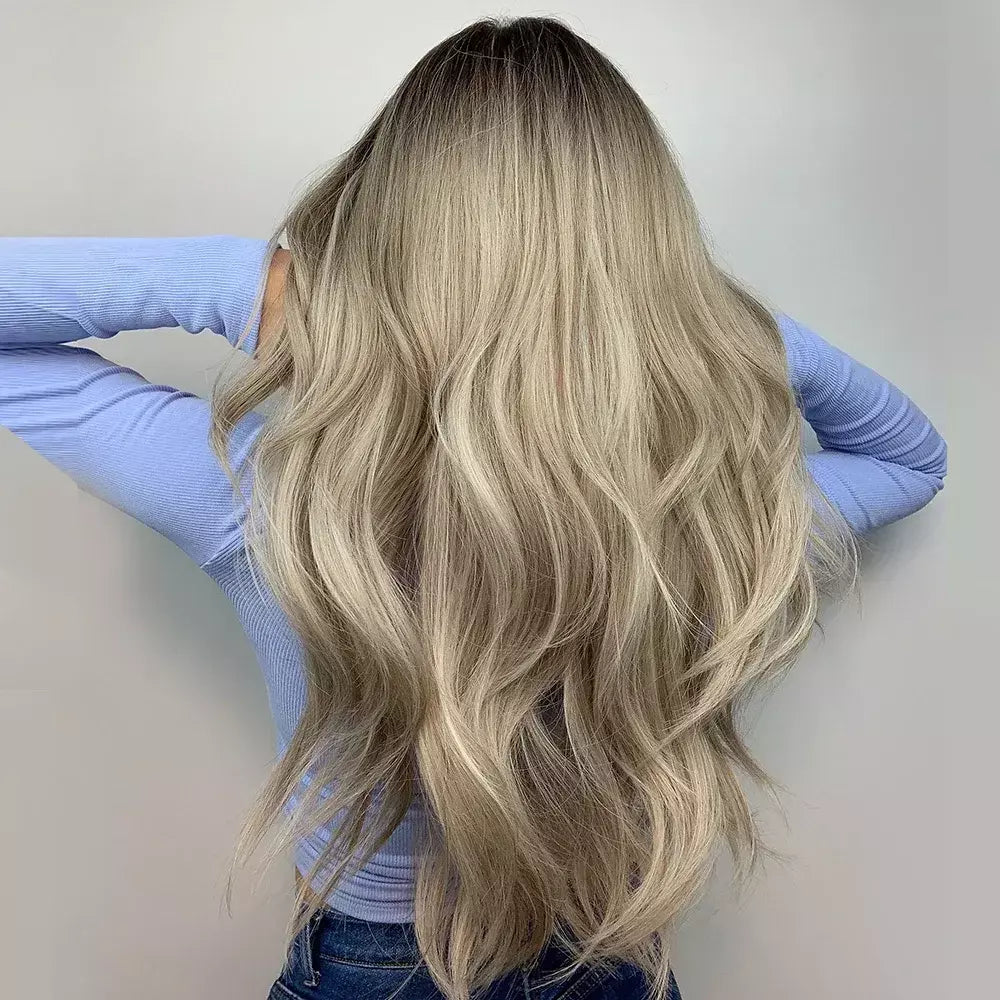 Marrom loira ombre perucas de cabelo natural para mulheres longo ondulado com raízes escuras peruca sintética para mulheres resistente ao calor perucas coaplay