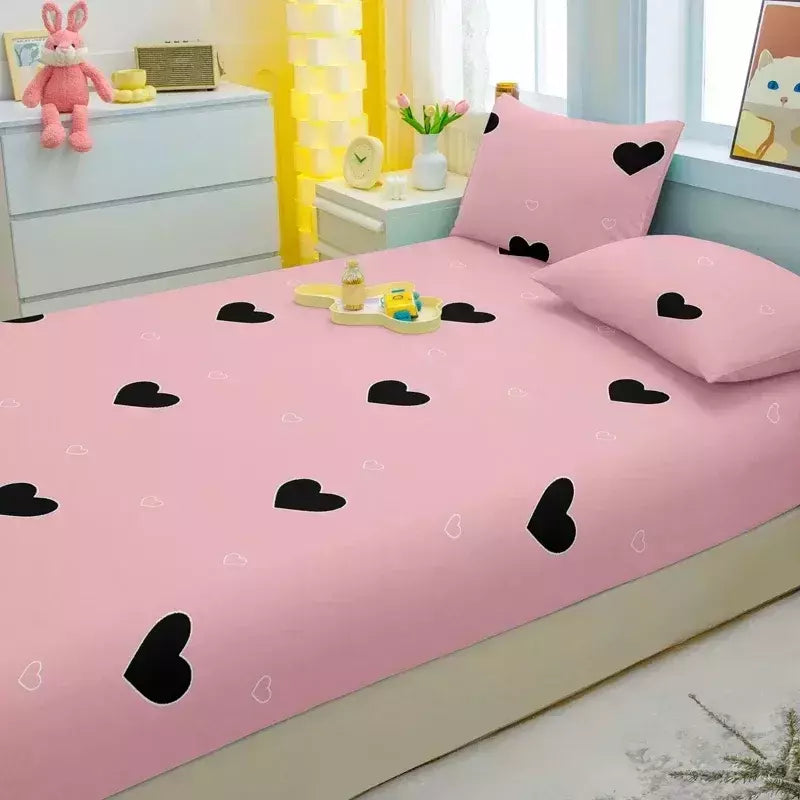 Em forma de coração Pattern Set Folha equipada, Capa de cama impressa, cama do quarto, simples moderno, fosco, 3 pcs